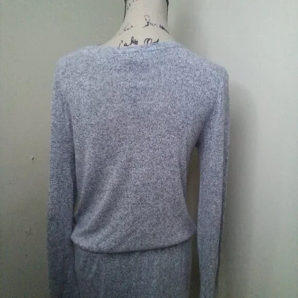 Gap Dress Women XS Long Sleeve Elastic Drawstring Waist Soft Stretch Gray Black - Picture 10 of 12